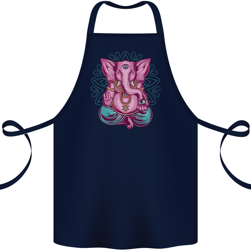 A Meditating Elephant Yoga Spiritual Cotton Apron 100% Organic Navy Blue