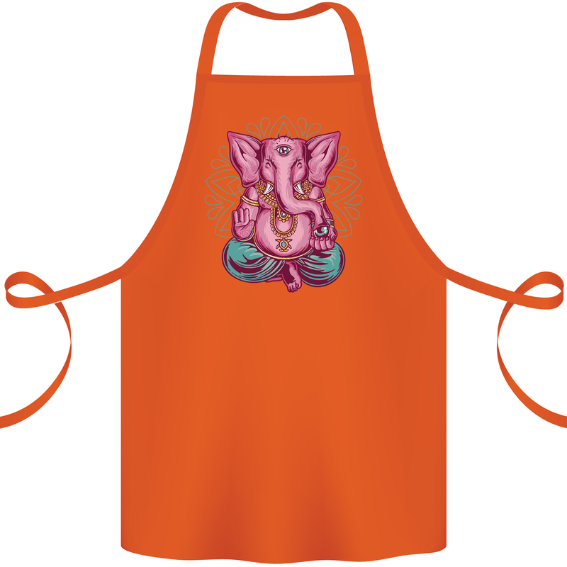 A Meditating Elephant Yoga Spiritual Cotton Apron 100% Organic Orange