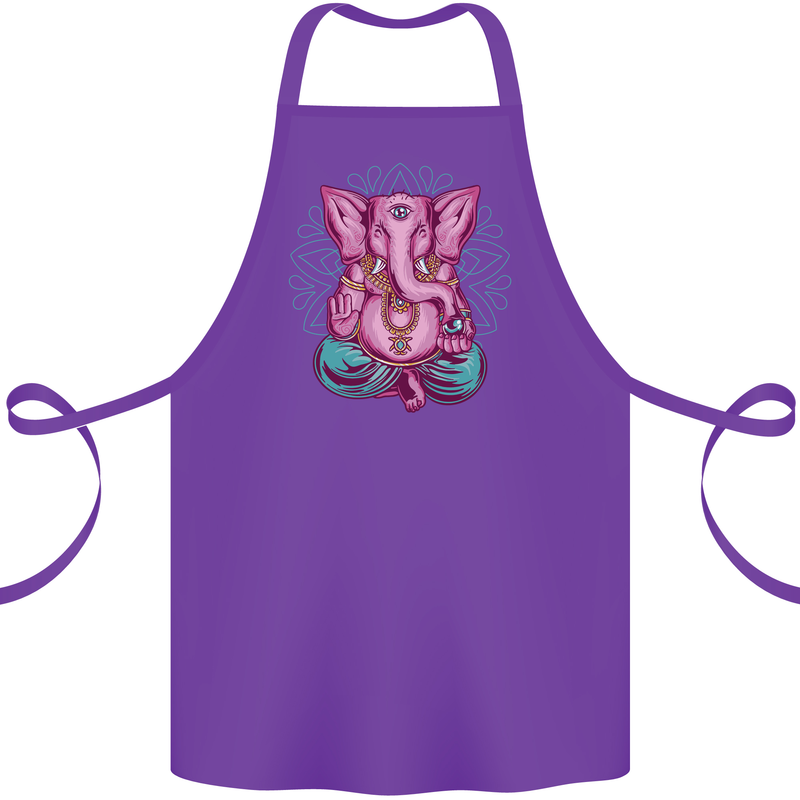 A Meditating Elephant Yoga Spiritual Cotton Apron 100% Organic Purple