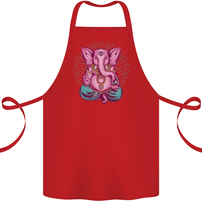 A Meditating Elephant Yoga Spiritual Cotton Apron 100% Organic Red