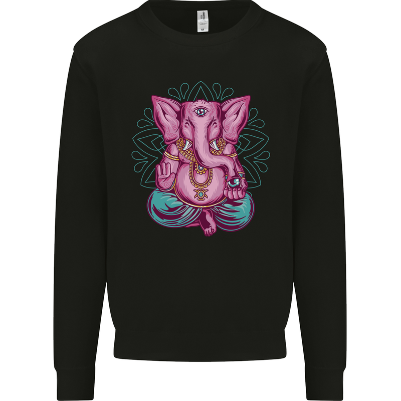 A Meditating Elephant Yoga Spiritual Kids Sweatshirt Jumper Black