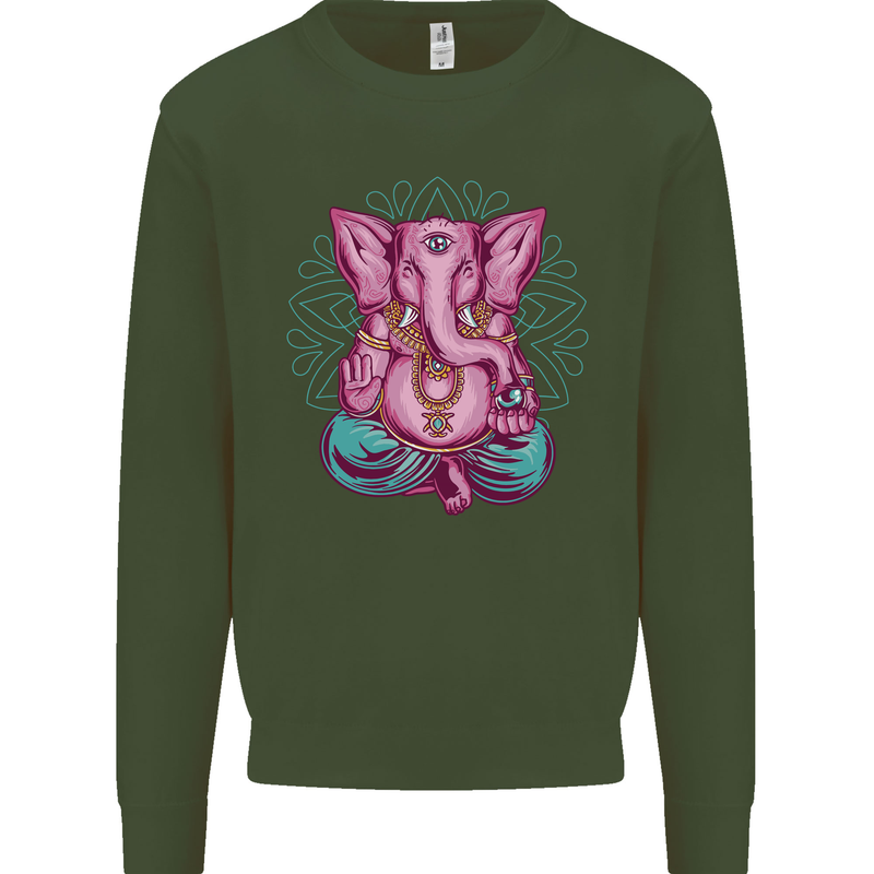 A Meditating Elephant Yoga Spiritual Kids Sweatshirt Jumper Forest Green