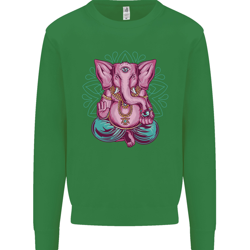 A Meditating Elephant Yoga Spiritual Kids Sweatshirt Jumper Irish Green