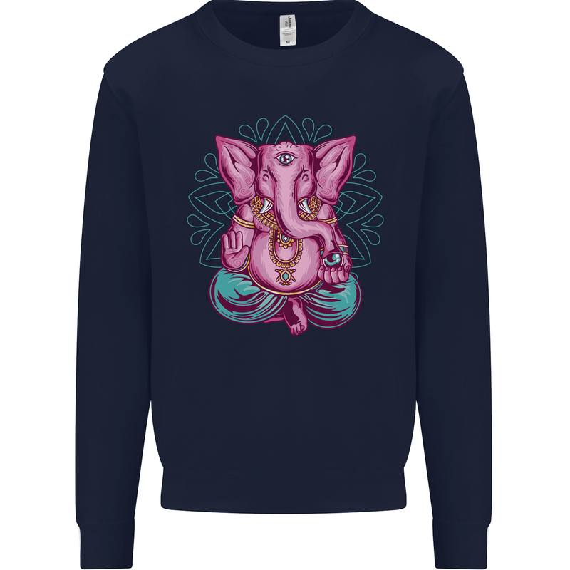 A Meditating Elephant Yoga Spiritual Kids Sweatshirt Jumper Navy Blue