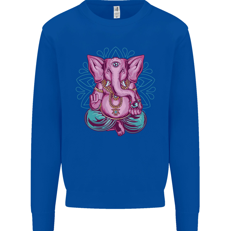 A Meditating Elephant Yoga Spiritual Kids Sweatshirt Jumper Royal Blue