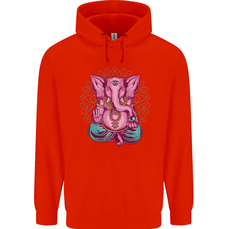 A Meditating Elephant Yoga Spiritual Mens 80% Cotton Hoodie Bright Red