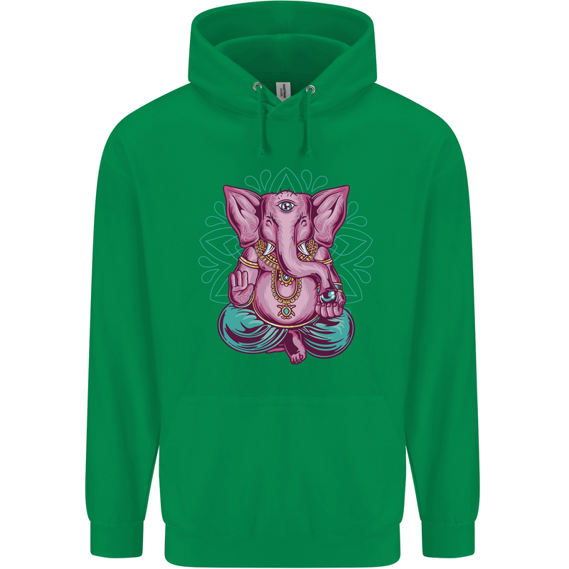 A Meditating Elephant Yoga Spiritual Mens 80% Cotton Hoodie Irish Green