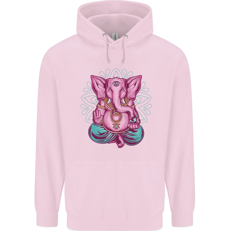A Meditating Elephant Yoga Spiritual Mens 80% Cotton Hoodie Light Pink