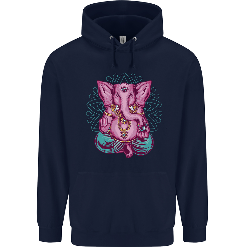 A Meditating Elephant Yoga Spiritual Mens 80% Cotton Hoodie Navy Blue