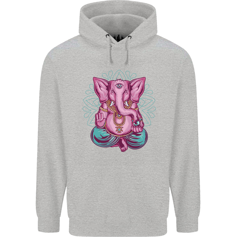 A Meditating Elephant Yoga Spiritual Mens 80% Cotton Hoodie Sports Grey