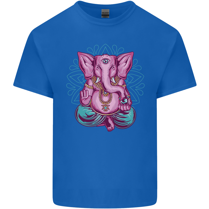 A Meditating Elephant Yoga Spiritual Mens Cotton T-Shirt Tee Top Royal Blue