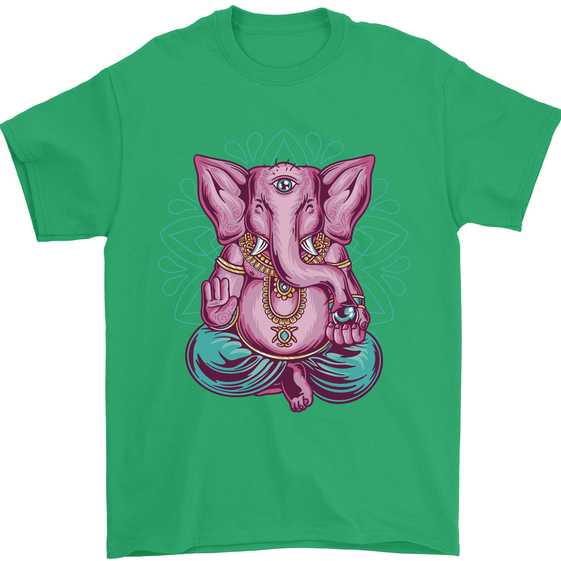 A Meditating Elephant Yoga Spiritual Mens T-Shirt Cotton Gildan Irish Green