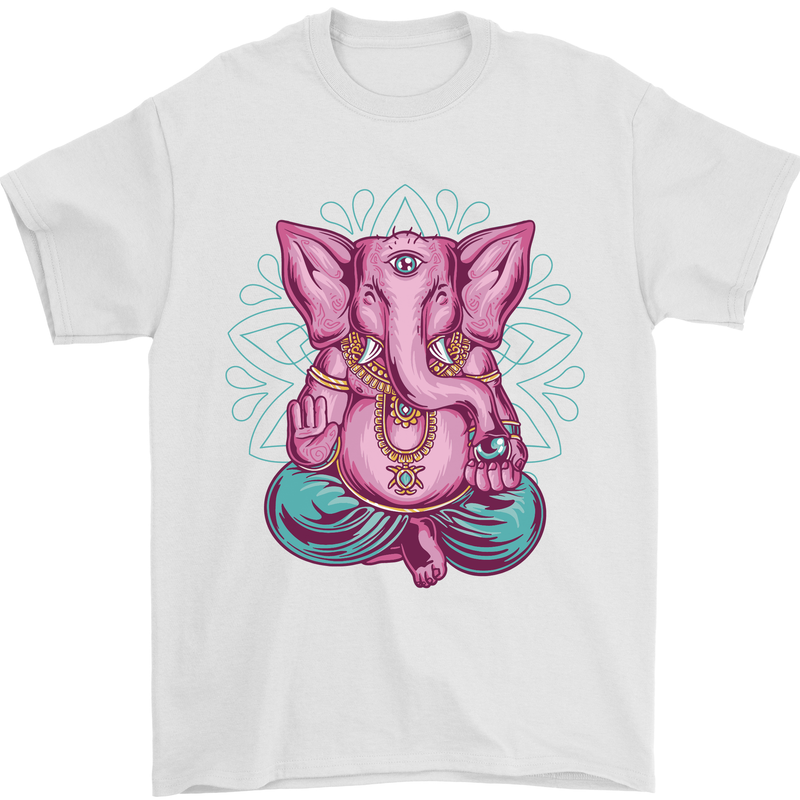 A Meditating Elephant Yoga Spiritual Mens T-Shirt Cotton Gildan White