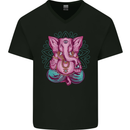 A Meditating Elephant Yoga Spiritual Mens V-Neck Cotton T-Shirt Black