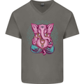 A Meditating Elephant Yoga Spiritual Mens V-Neck Cotton T-Shirt Charcoal