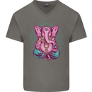 A Meditating Elephant Yoga Spiritual Mens V-Neck Cotton T-Shirt Charcoal