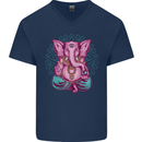 A Meditating Elephant Yoga Spiritual Mens V-Neck Cotton T-Shirt Navy Blue
