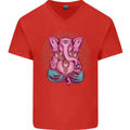 A Meditating Elephant Yoga Spiritual Mens V-Neck Cotton T-Shirt Red