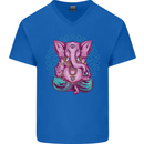 A Meditating Elephant Yoga Spiritual Mens V-Neck Cotton T-Shirt Royal Blue
