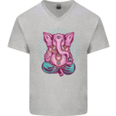 A Meditating Elephant Yoga Spiritual Mens V-Neck Cotton T-Shirt Sports Grey