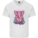 A Meditating Elephant Yoga Spiritual Mens V-Neck Cotton T-Shirt White