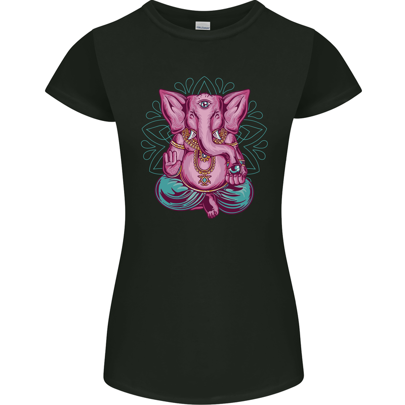A Meditating Elephant Yoga Spiritual Womens Petite Cut T-Shirt Black
