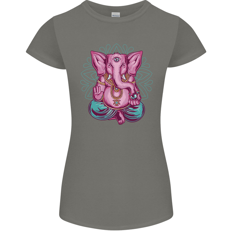 A Meditating Elephant Yoga Spiritual Womens Petite Cut T-Shirt Charcoal