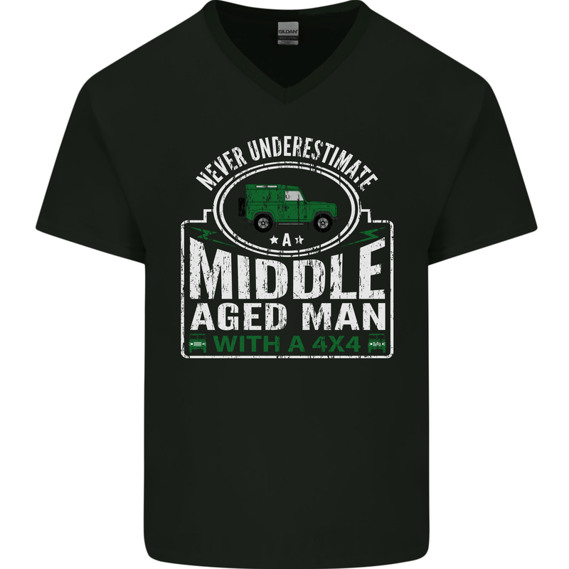 A Middle Aged Man With a 4x4 Off Roading Mens V-Neck Cotton T-Shirt Black