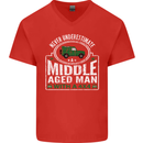 A Middle Aged Man With a 4x4 Off Roading Mens V-Neck Cotton T-Shirt Red