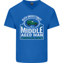 A Middle Aged Man With a 4x4 Off Roading Mens V-Neck Cotton T-Shirt Royal Blue