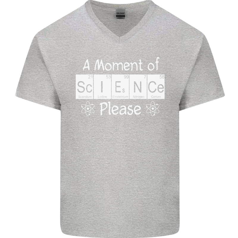 A Moment of Science Please Funny Geek Mens V-Neck Cotton T-Shirt Sports Grey