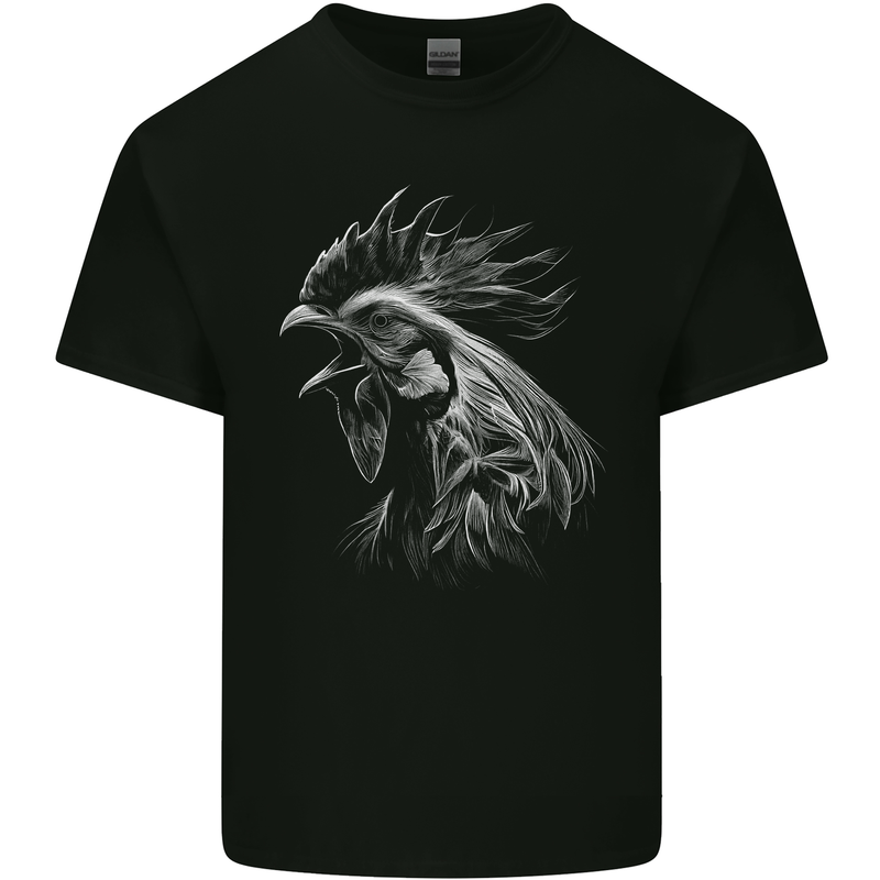 A Monochrome Rooster Farmer Farming Kids T-Shirt Childrens Black