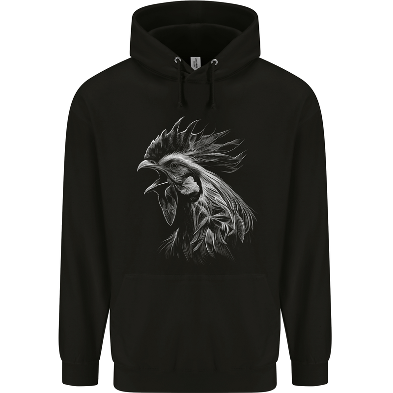A Monochrome Rooster Farmer Farming Mens 80% Cotton Hoodie Black
