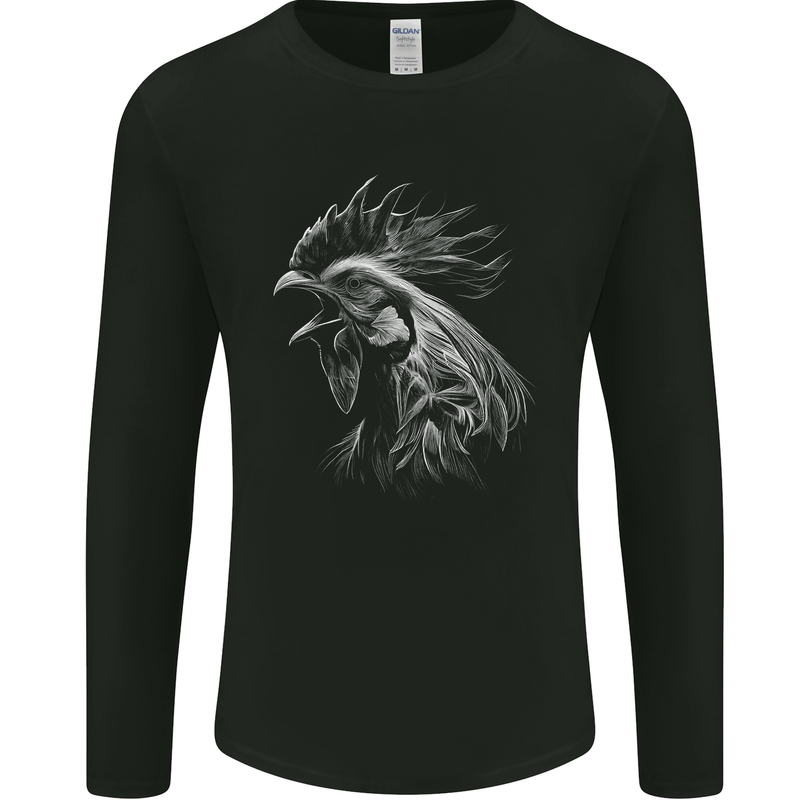 A Monochrome Rooster Farmer Farming Mens Long Sleeve T-Shirt Black