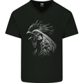 A Monochrome Rooster Farmer Farming Mens V-Neck Cotton T-Shirt Black