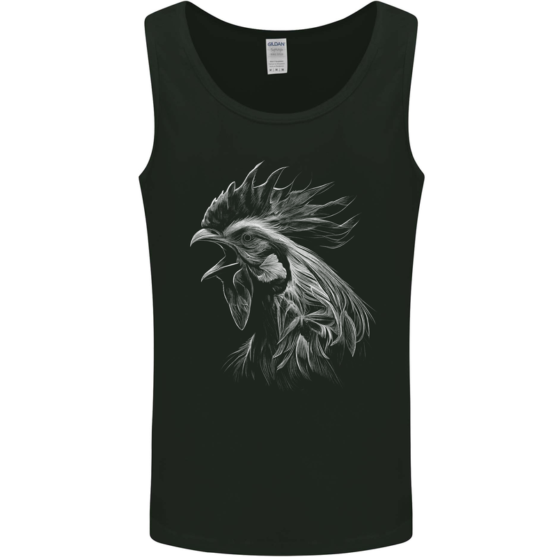 A Monochrome Rooster Farmer Farming Mens Vest Tank Top Black