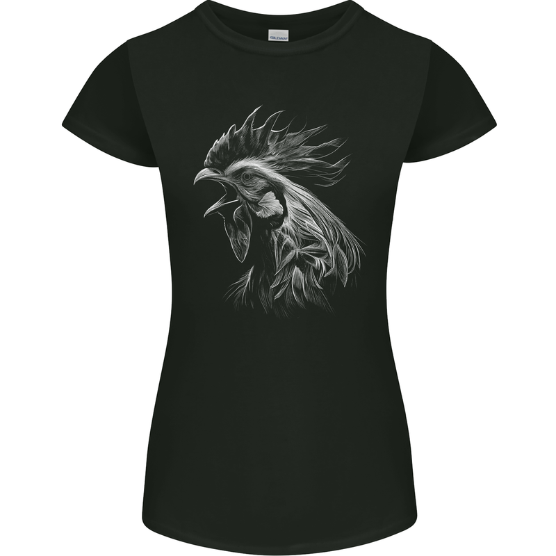 A Monochrome Rooster Farmer Farming Womens Petite Cut T-Shirt Black