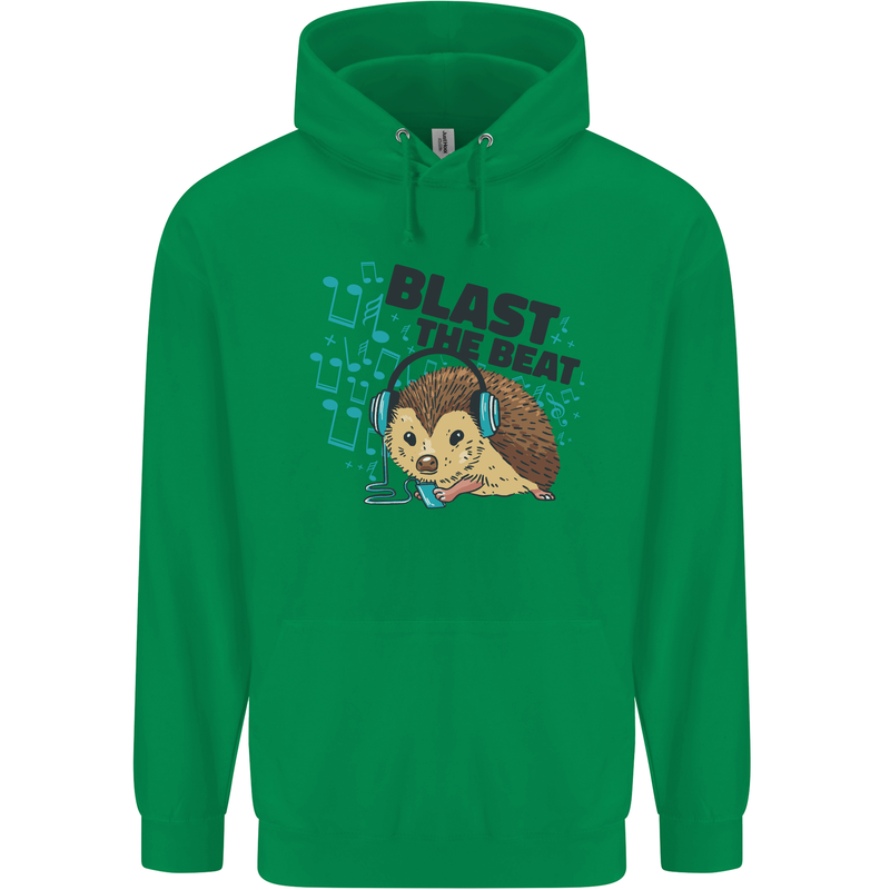 A Music DJ Hedgehog Headphones Dance Childrens Kids Hoodie Irish Green