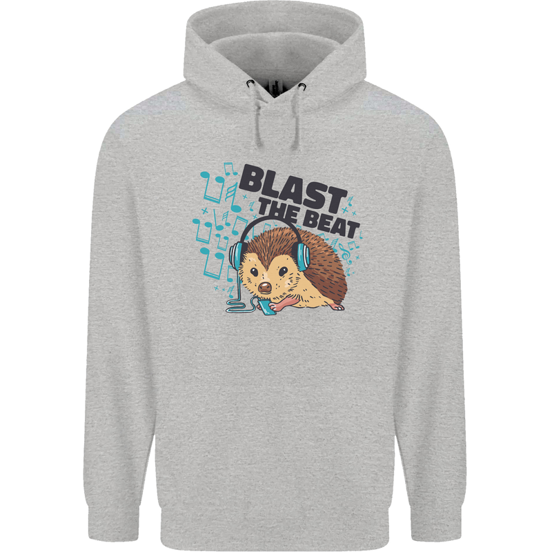 A Music DJ Hedgehog Headphones Dance Childrens Kids Hoodie Sports Grey