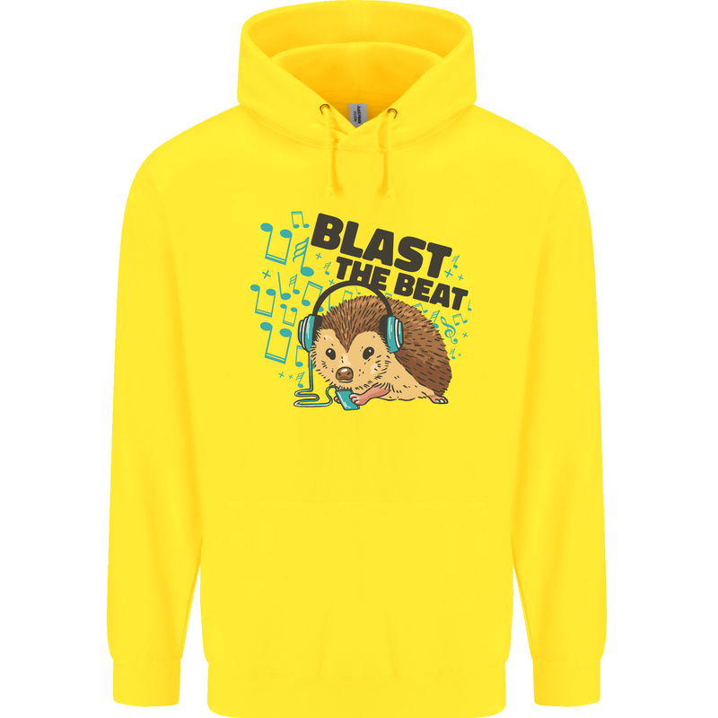 A Music DJ Hedgehog Headphones Dance Childrens Kids Hoodie Yellow