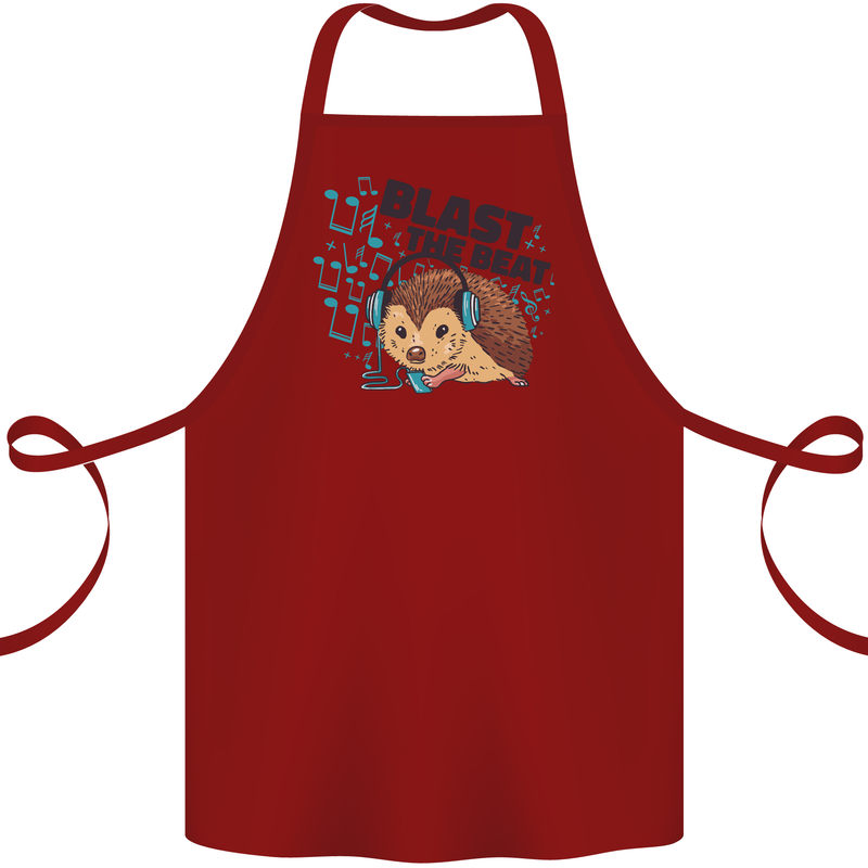 A Music DJ Hedgehog Headphones Dance Cotton Apron 100% Organic Maroon