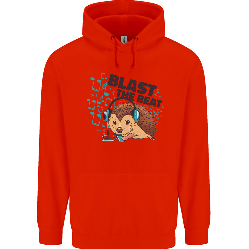 A Music DJ Hedgehog Headphones Dance Mens 80% Cotton Hoodie Bright Red