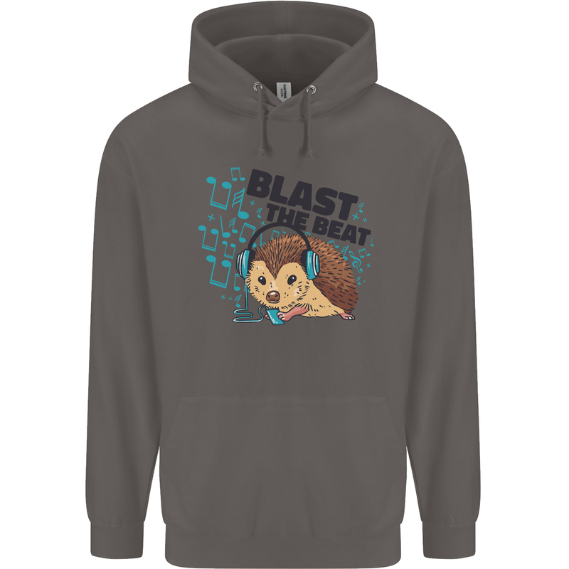A Music DJ Hedgehog Headphones Dance Mens 80% Cotton Hoodie Charcoal