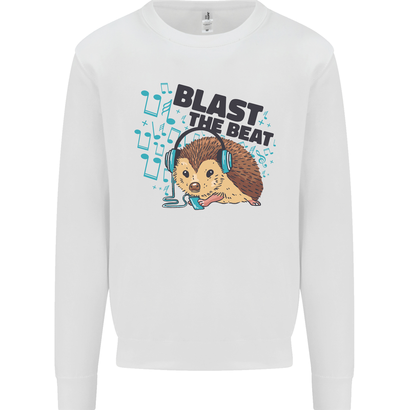 A Music DJ Hedgehog Headphones Dance Mens Sweatshirt Jumper White