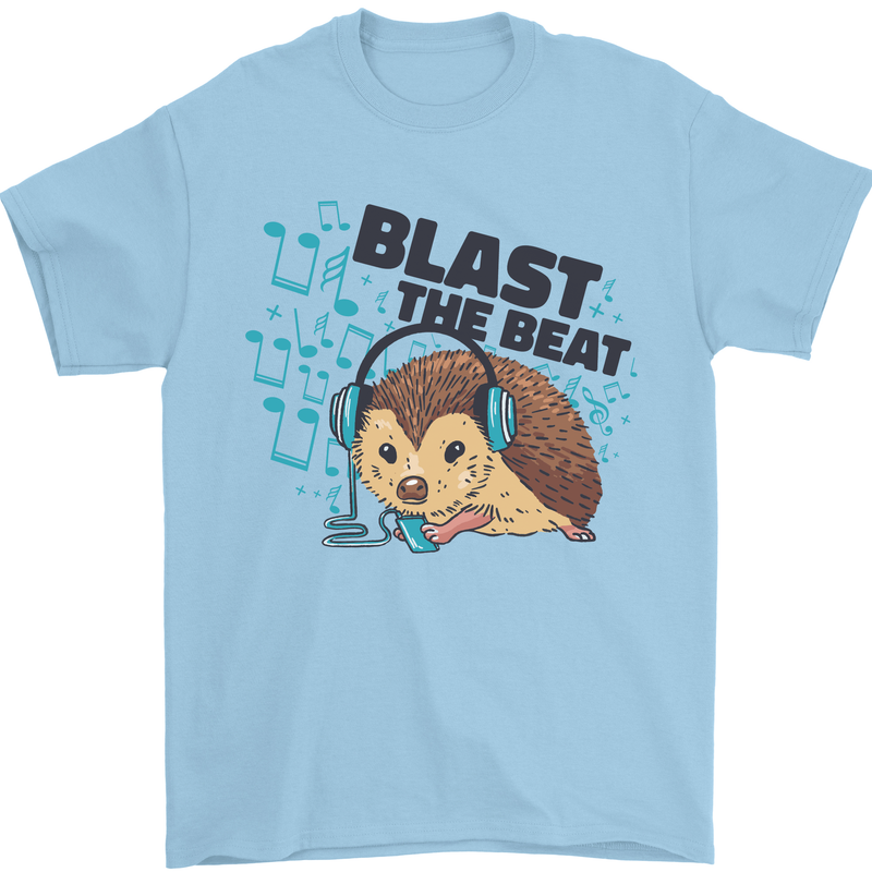 A Music DJ Hedgehog Headphones Dance Mens T-Shirt 100% Cotton Light Blue