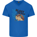 A Music DJ Hedgehog Headphones Dance Mens V-Neck Cotton T-Shirt Royal Blue