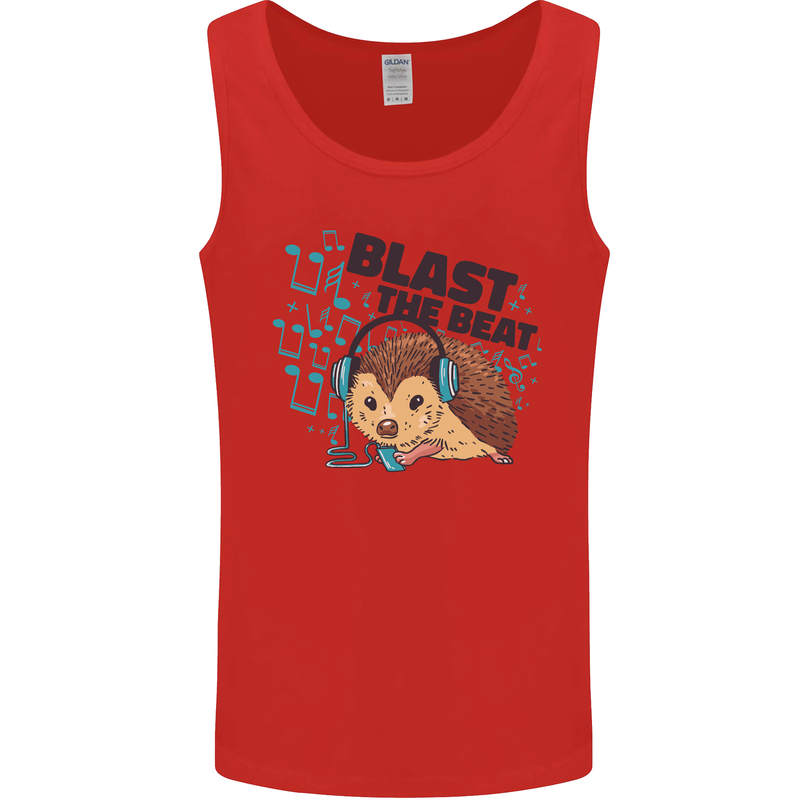 A Music DJ Hedgehog Headphones Dance Mens Vest Tank Top Red