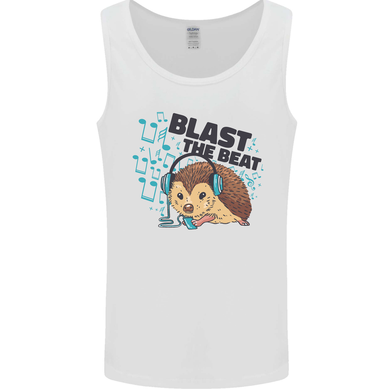 A Music DJ Hedgehog Headphones Dance Mens Vest Tank Top White