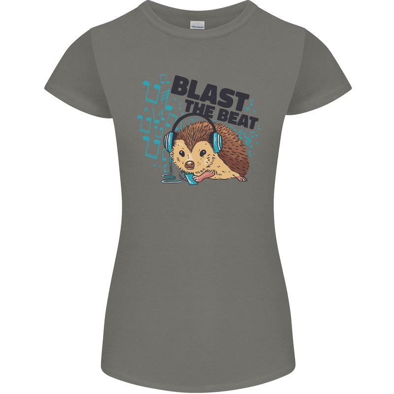 A Music DJ Hedgehog Headphones Dance Womens Petite Cut T-Shirt Charcoal