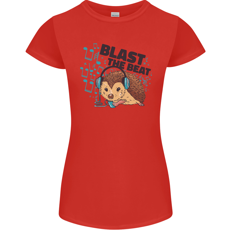 A Music DJ Hedgehog Headphones Dance Womens Petite Cut T-Shirt Red